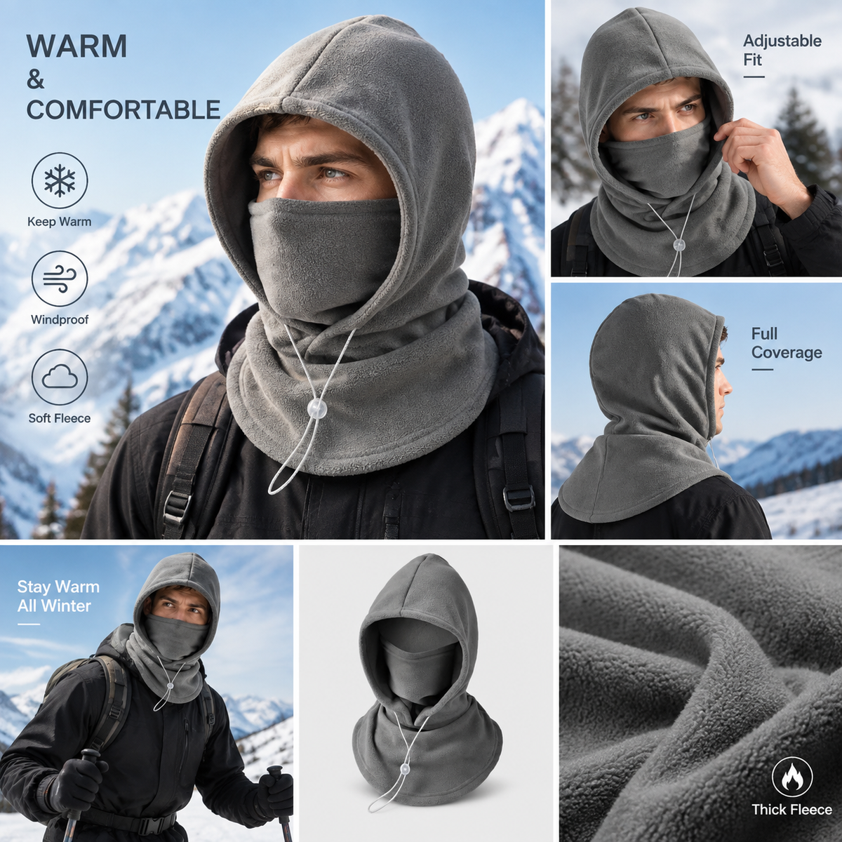 2-piece integrated flannel warm face mask and hat